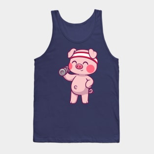 Cute Pig Lifting Dumbbell Cartoon Tank Top